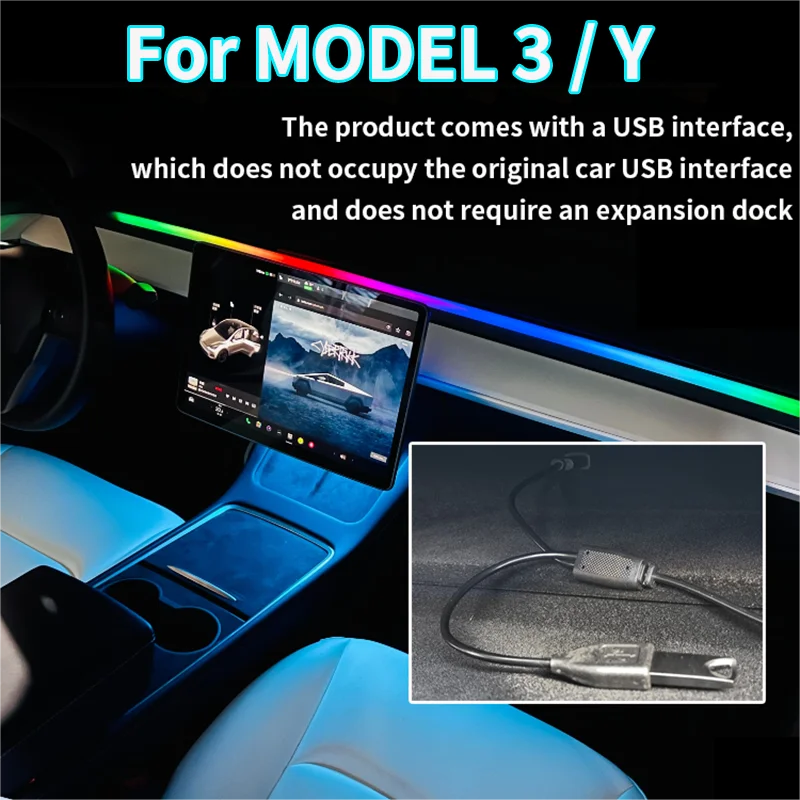 

NEW Center Console Dashboard Wireless Charging Neon Light Tubes For Tesla Model 3 Y RGB Interior LED Strip Lights App Controller