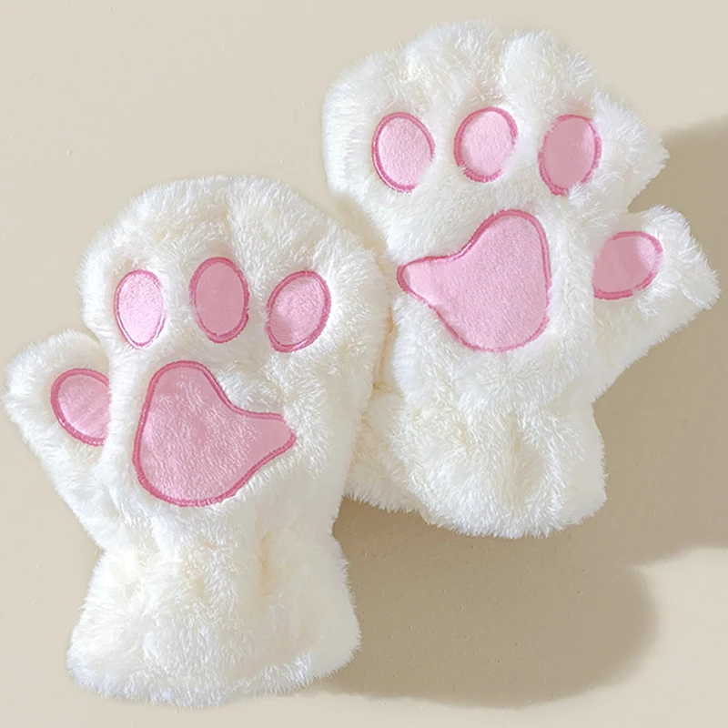 Cute Cat Plush Paw Fluffy Claw Fingerless Gloves Warm Fingerless Soft Mittens Half Finger Women Winter Wear Christmas Gifts