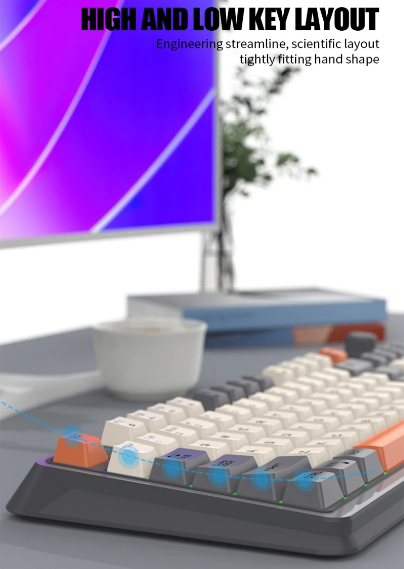 한국어 무선 키보드 스페인어 러시아어 아랍어 한국어 키보드 마우스 키트 블루투스 2.4G Type C RGB 조명 94키 충전식 배터리 K94 인체공학적 디자인