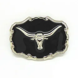 Vintage Western Longhorn Bull Black Belt Buckle Fashion Leather Accessory (Black)
