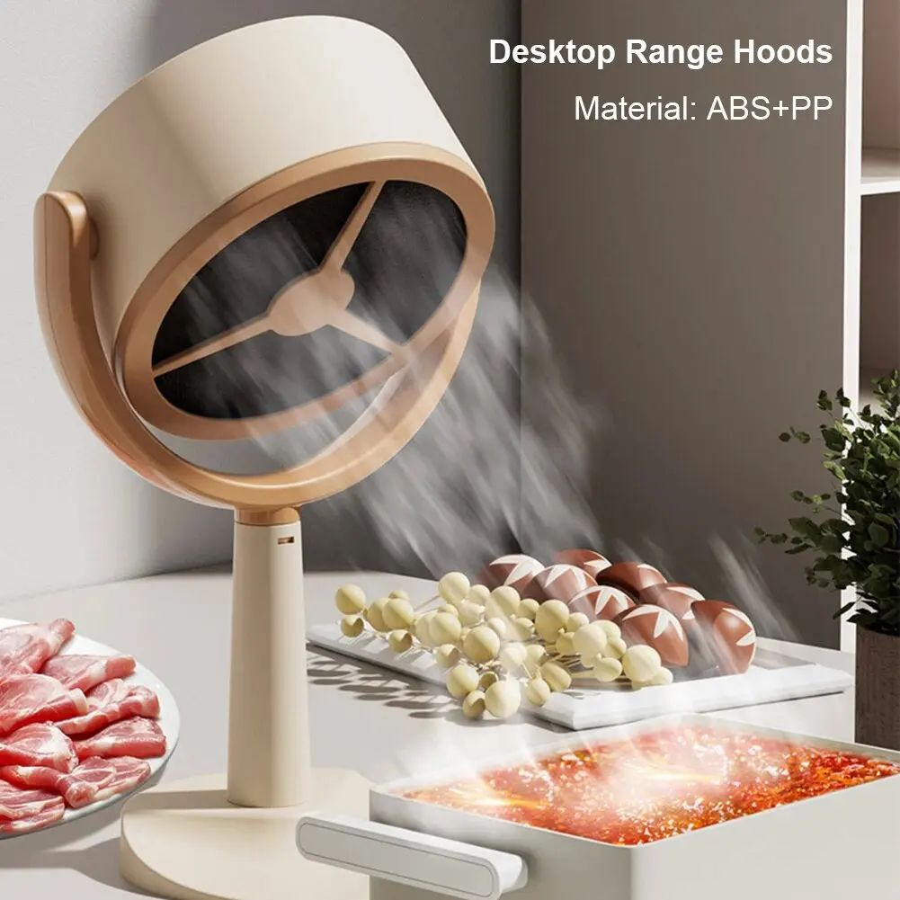 Mini Kitchen Portable Desktop Range Hood Large Suction Rechargeable Exhaust Fan Adjustable Angle USB Plug Indoor BBQ Hotpot Use