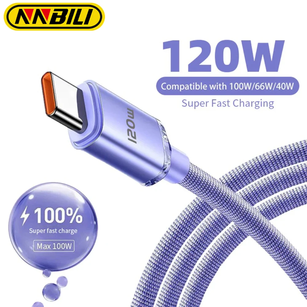 NNBILI 120W 6A Charge rapide USB Type C câble de Charge rapide pour Samsung S23 Xiaomi 14 Huawei téléphone câble de Charge rapide câbles de données