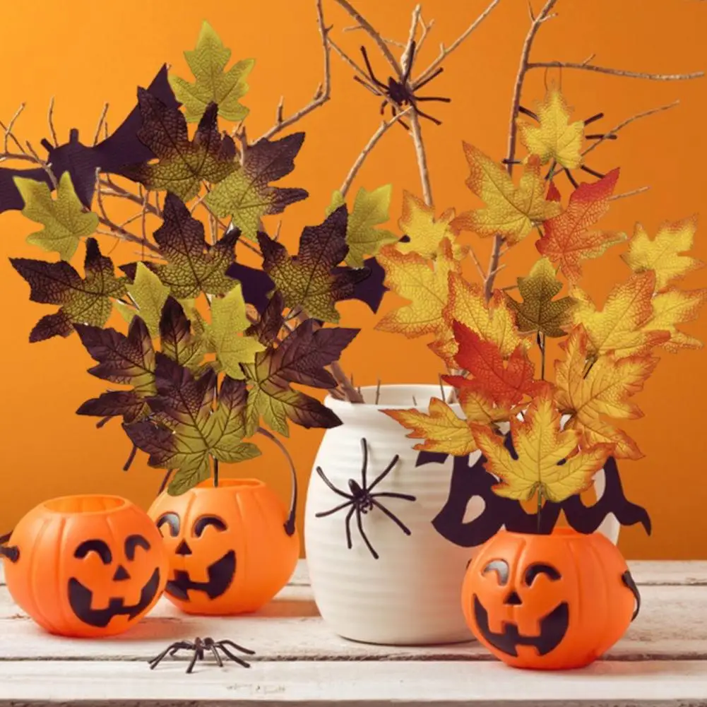 3 Forks 35*60cm Artificial Maple Leaf Non-fading Decor Fresh-keeping Autumn Harvest Halloween Imitation Maple Leaf Hotel Decor