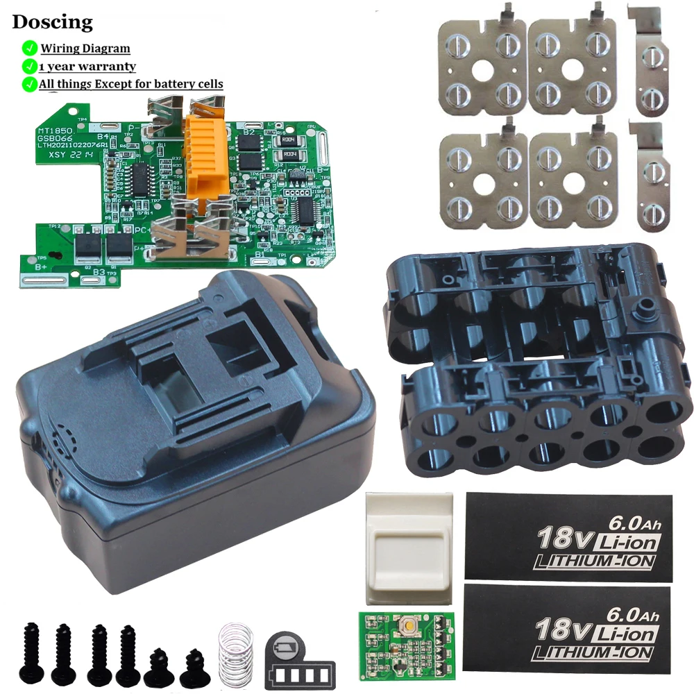 Doscing 플라스틱 케이스 네스팅 단일 셀 보호 감지 보호 보드, 마키타 18v 배터리용 PCB, BL1860, BL1850, B..