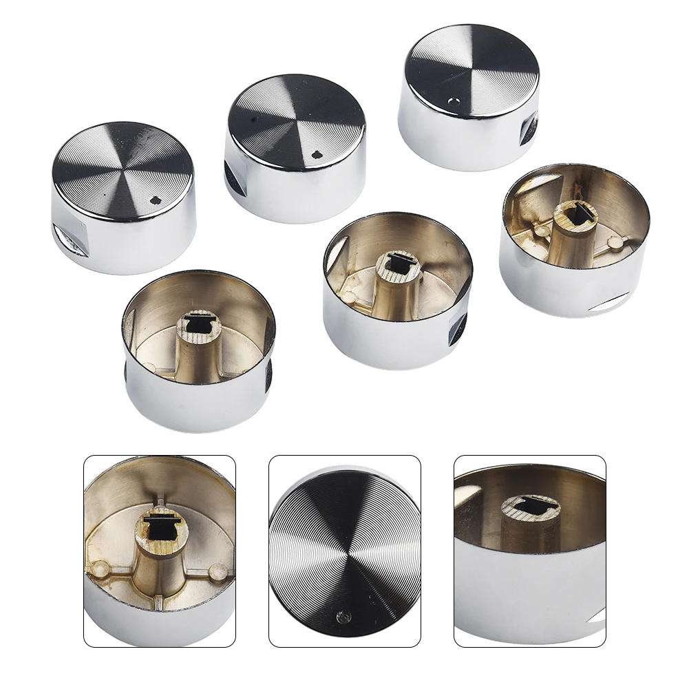 

Ручка поворотного переключателя для варочной панели, круглый серебристый простой сплав цинка, 38*19 мм, 6 шт., диаметр 6 мм, прочное встраиваемое отверстие