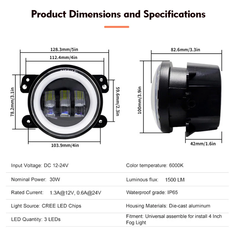 3.5/4인치 지프 JK 안개등 LED 스포트라이트 고휘도 화이트 앰버 엔젤아이 램프 DRL 자동차 개조 액세서리 (지프 TJ용)