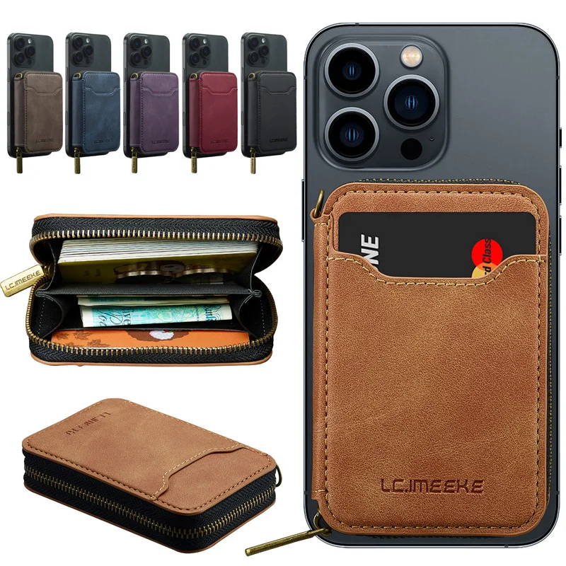 Luxurious MagSafe Magnetic Leather Flip Wallet Phone Case with Zipper Card Holder