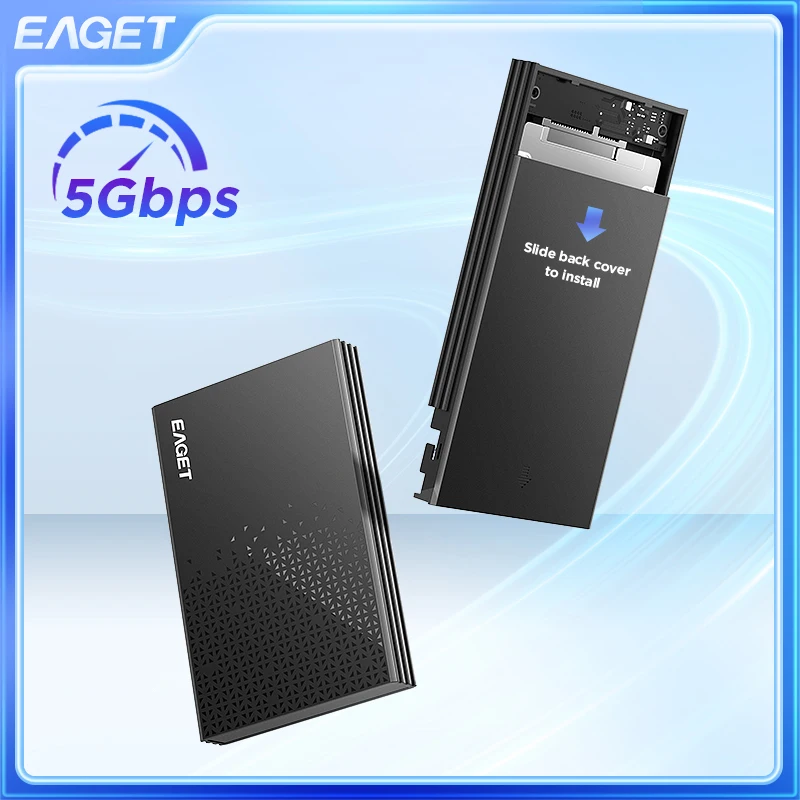 Eaget 외장 하드 드라이브 박스 HDD 케이스, 2.5 인치, 5Gbps SATA-USB C 3.2 Gen 1, SATA 하드 디스크 SSD HDD 인클로저용 HDD 박스
