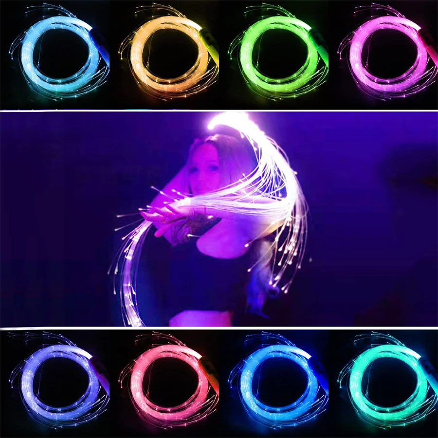 

Cool 10 Colors LED Fiber Optic Whip Light 360 Degree Pixel Light-up Whip Rechargeable Dance Party Bar Decor Lighting Fixtures