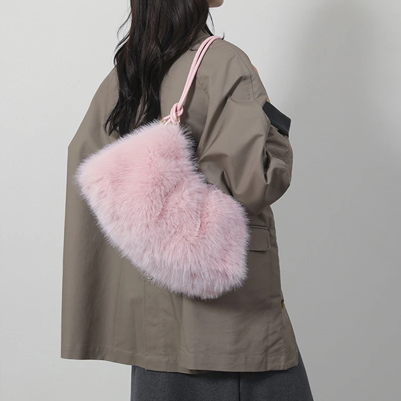 Women's Autumn and Winter Handbag Imitation Fur Fashion Hundred with Plush Bag Solid Color Large Capacity Zipper Shoulder Bag