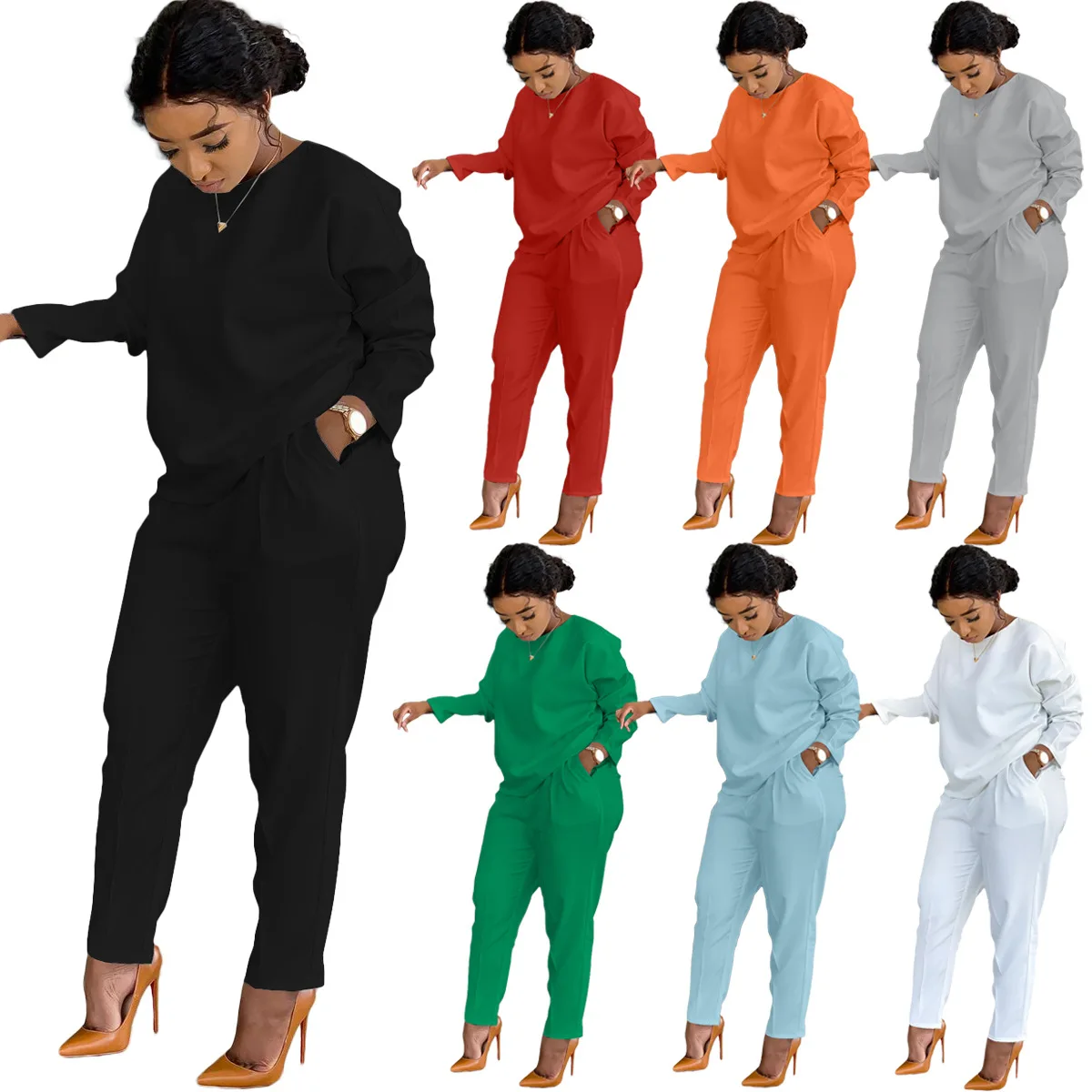 Casual Sets Women Autumn Winter 2 Piece Sets Womens Outfits Solid Color