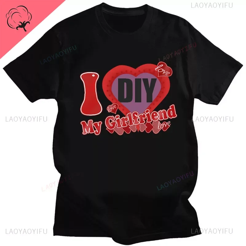 thumbnail image 1 of Camiseta con estampado personalizado para hombre y mujer, ropa de calle de algodón con imagen personalizada, I Love My Boyfriend y Girlfriend, 1 of 5