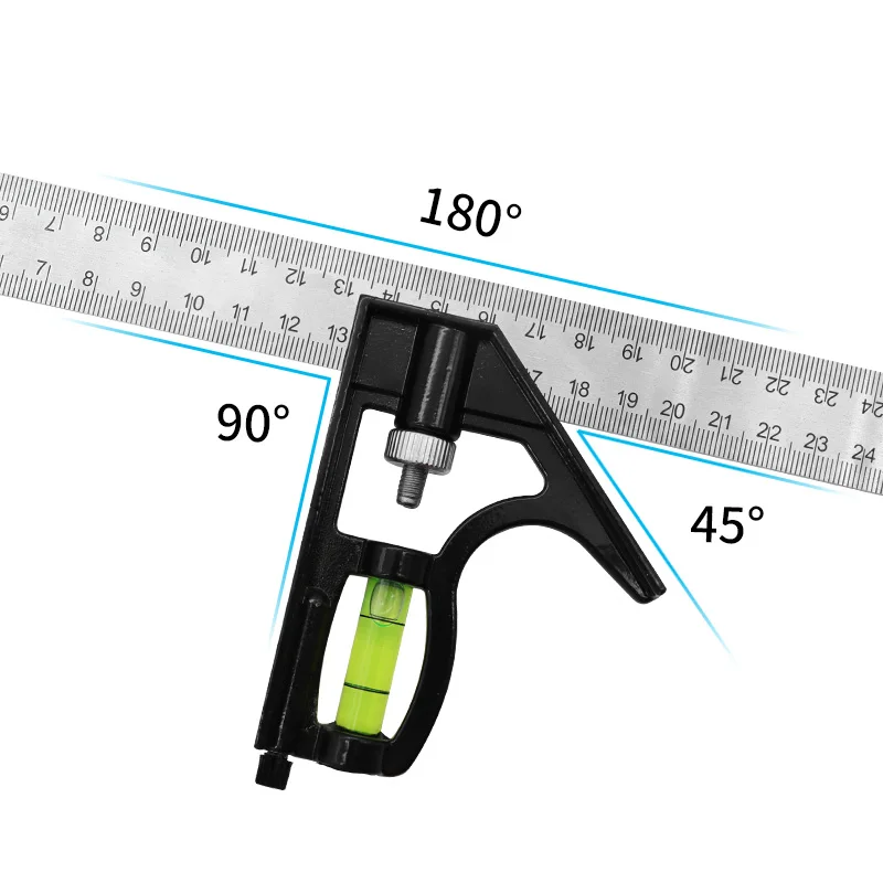 Angle Square Measuring Tools Set Precise Stainless Steel Aluminium Durable Adjustable Combination Spirit Level 12" 300mm