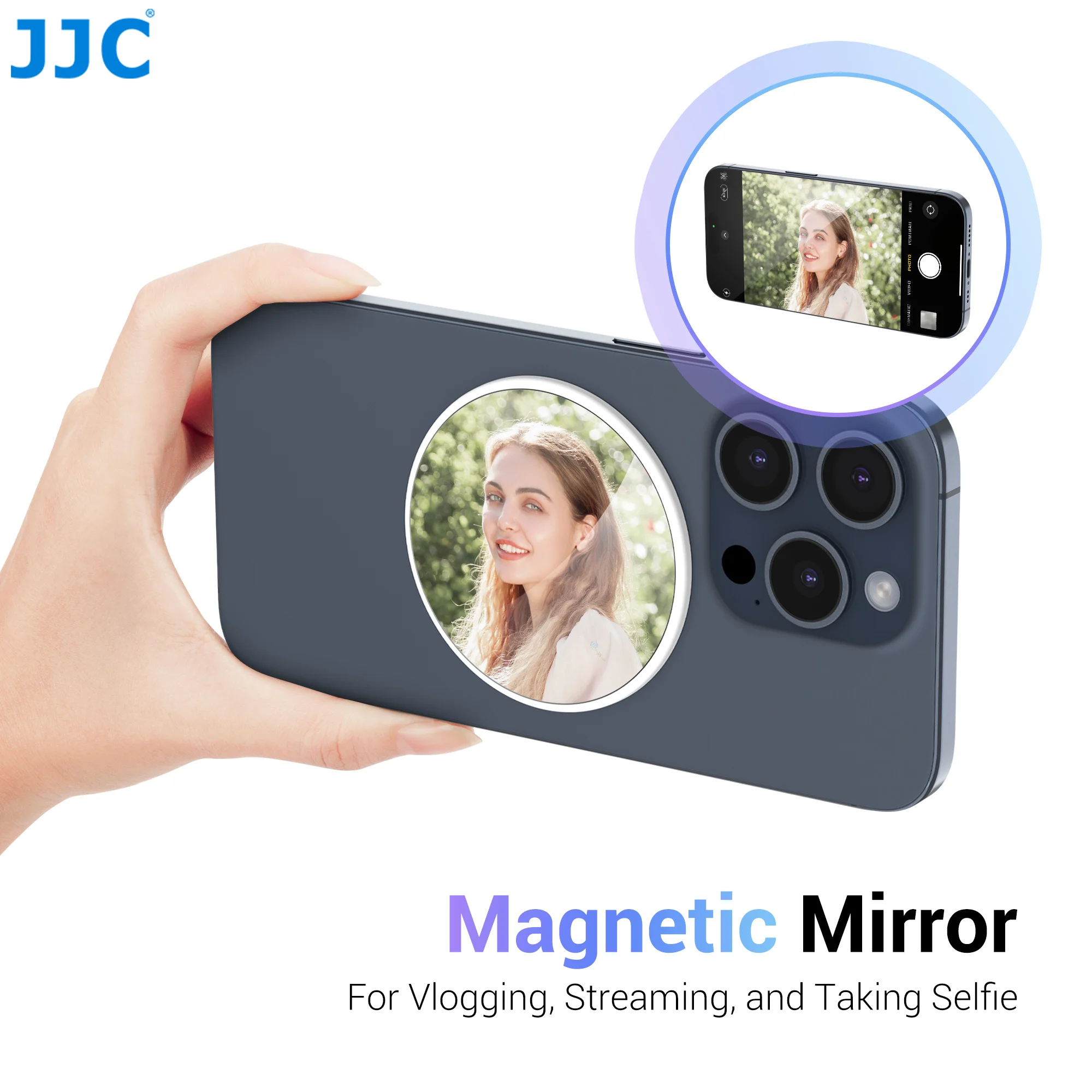 2.2" Magnetic Selfie Phone Mirror for iphone 15 14 13 Pro/Pro Max and Android,Cell Phone Mirror for vlogging/ streaming/ selfies