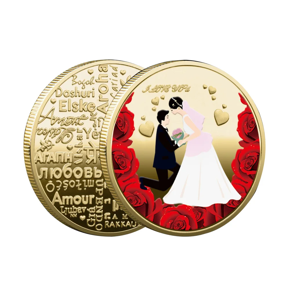 

New Wedding Coins for Lover Gold Coin with Lucky Chinese Words Commemorative Metal Medal Creative Valentines Gifts