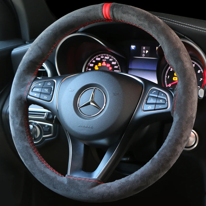 Coprivolante per auto universale in pelle scamosciata artificiale 38 cm Coprivolante fai-da-te Accessori auto Nero morbido resistente all'usura