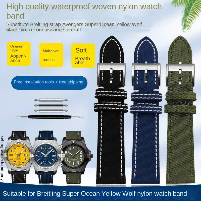 Per Breitling Avenger Deep Dive Seawolf Super Ocean Band Giallo Lupo Cinturino In Pelle Di Nylon 22M 24Mm Cinturino Da Uomo