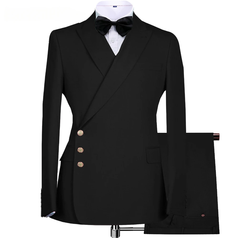 New Arrival Solid Men Suits Two Piece Chic Peak Lapel Side Single Breasted Clothing Formal Office Smart Casual Costume Homme 3