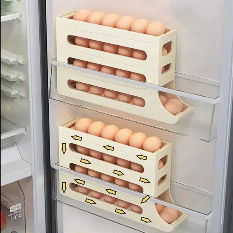 4-Layer Fridge Egg Rack - Compact Rolling Storage & Organizer for Efficient Refrigerator Space Management 4