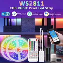 24V RGBIC COB Horse Racing LED Strip Light WS2811 Pixel Addressable RGB 5M 10M 15M 20M Flexible Ribbon WIFI APP Voice Control