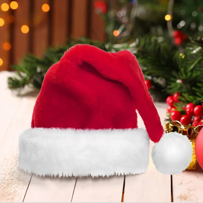 New Year Plush Christmas Hat For Adults Big Ball Thick Plush Christmas Hat Santa Claus For Men And Women christmas beanie hat