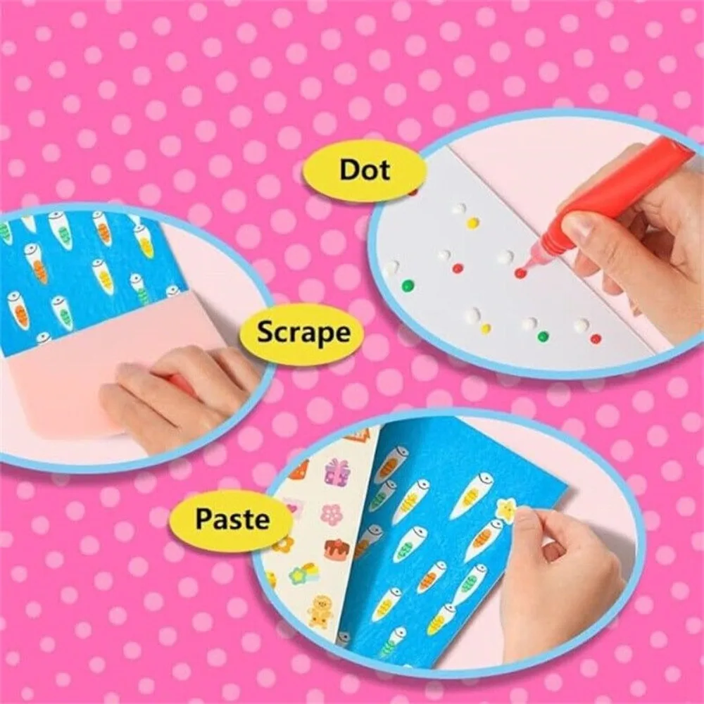 1Set Drawing Papers Squeegee Art Kids Paint Kit DIY Material Animal Pattern Color Scratch Painting Rainbow Dot 5