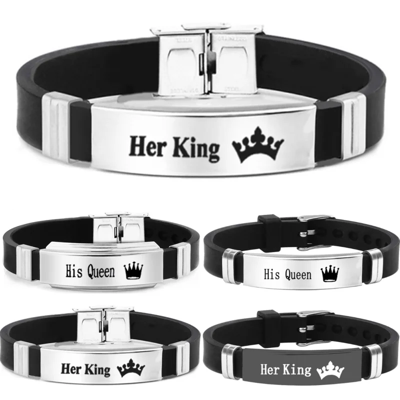 FashionStainlessSteelCoupleBraceletSiliconeBraceletHipHop