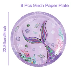 Mermaid-Themed Popcorn Boxes for Birthday and Baby Shower Decorations (8pcs 9inch plates)