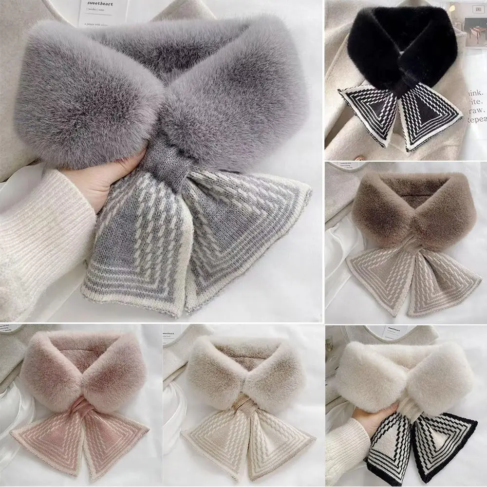 Casual Solid Color Winter Neck Warmer Faux Rabbit Fur Thicken Scarf Neck Warmer Elegant Shawl Cold Weather