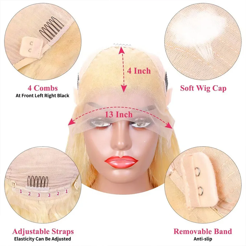 Human Hair Wig Blonde Lace Front Human Hair Wig 13x6 HD Transparent Lace Front Wig Brazilian Bone Straight 613 Frontal