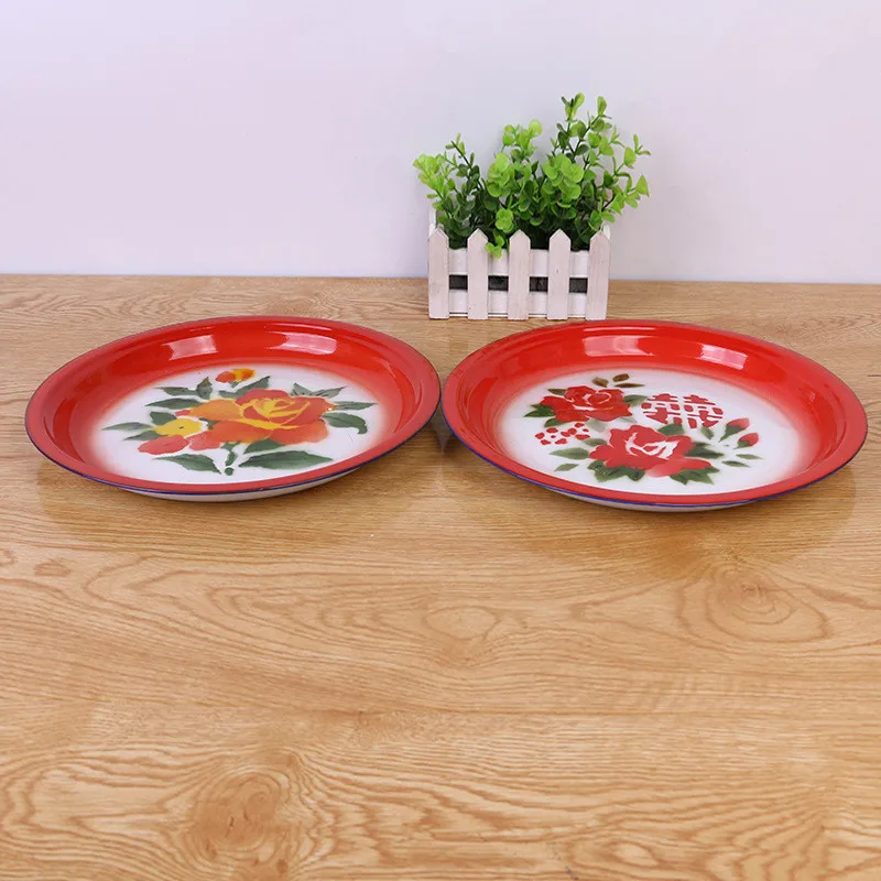 Ancient Chinese aristocratic tea tray household fruit tray pure handicraft enamel stainless steel tray vintage Ornaments 4