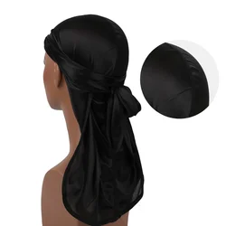 2022 Newly Unisex Monochrome Seamless Stitching Silk Hijab Cap Long Tail Braid Pirate Hat Elastic Baotou Hat Chemotherapy Hat