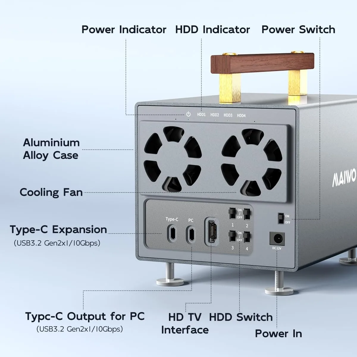 마이워 4베이 하드 드라이브 도킹 스테이션 SATA to Type-C 10Gbps 외장 HDD 도킹 (3.5인치 HDD/SSD 스테이션 지원, 최대 96TB HDD 지원)