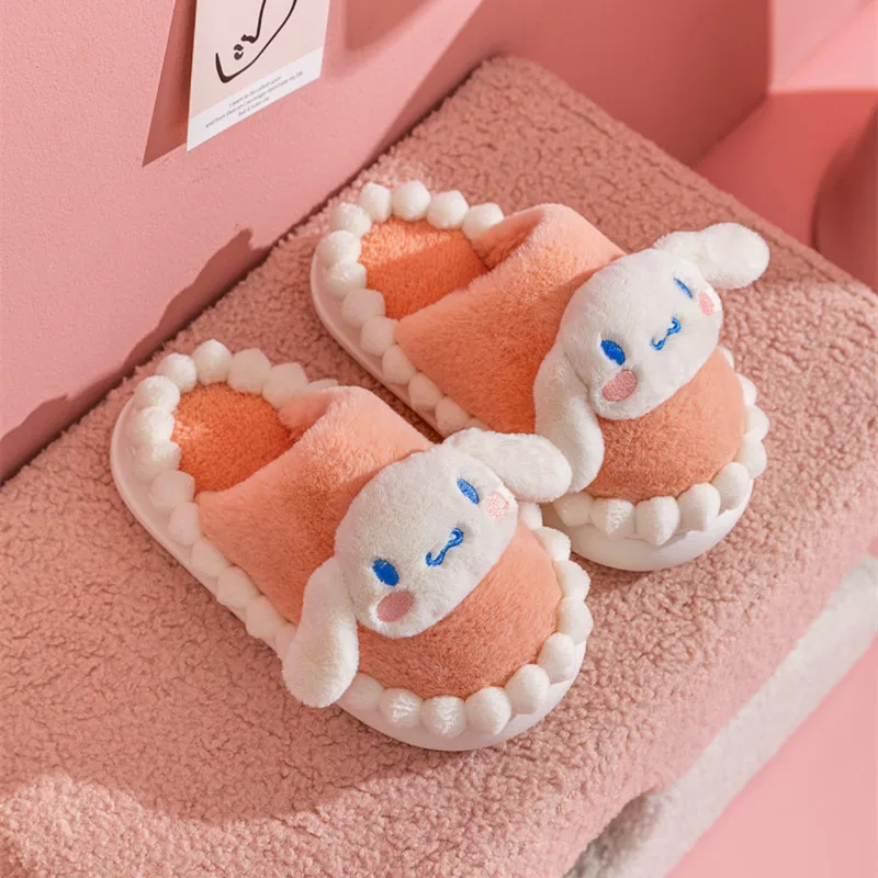 Sanrio Cinnamoroll Plush Slippers Household Women Children Winter Cartoon  Warm Plush Non Slip Indoor Fluffy Kawaii Student Shoes