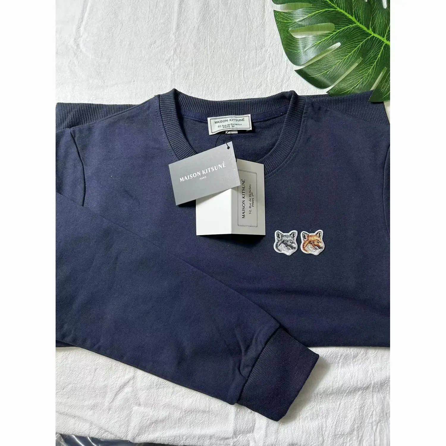 

MK Double Head Fox Embroidered Pure Cotton Small Loop Round Neck Sweater, Men's and Women's Fashion Luxury Top