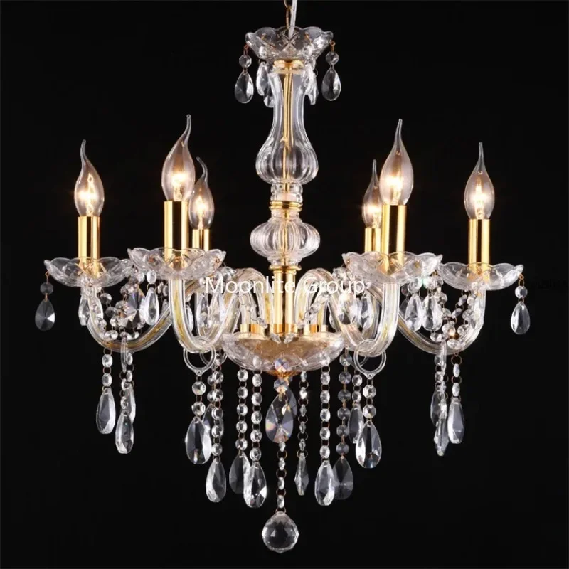 Golden Crystal Chandelier Luxury Living Room Bedroom Candle Pendant Lights Dining Room Creative European Crystal Chandelier