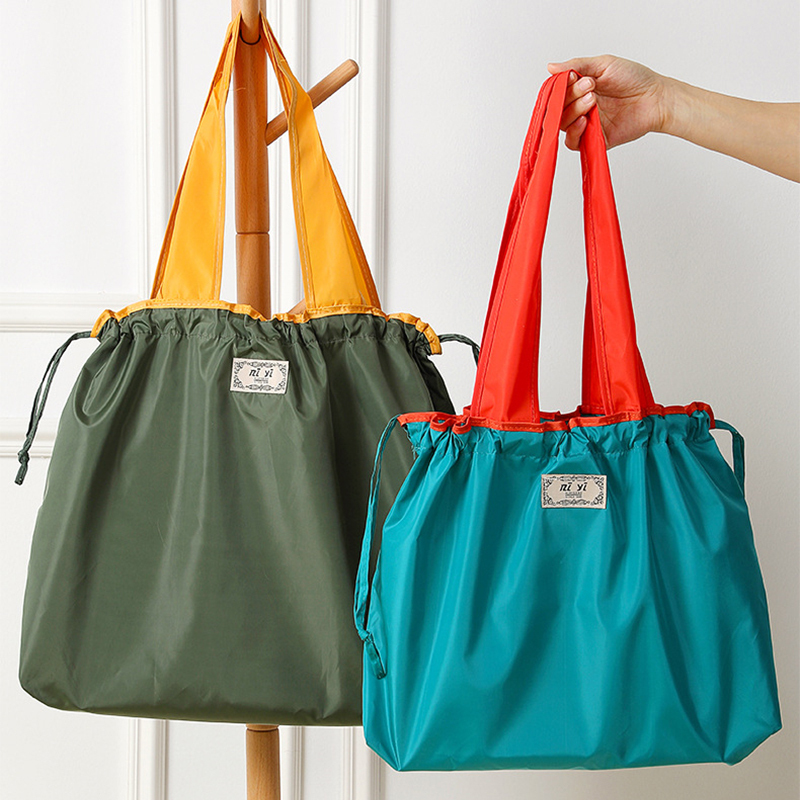 1-Pack Reusable Shopping Bag, Large Capacity Foldable Drawstring Eco-friendly Storage Bag, Casual Shopping Shoulder Bag