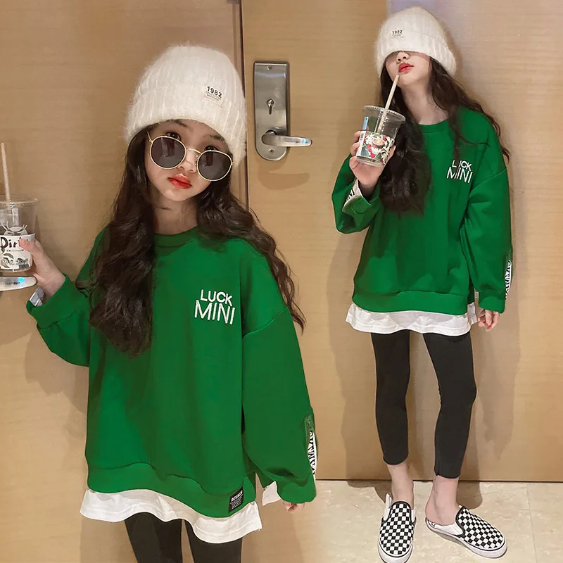 

Green Lasted Spring Autumn Tops Hoodies Girls Sweatshirts Pants Suit Kids Overcoat Outwear Teenager