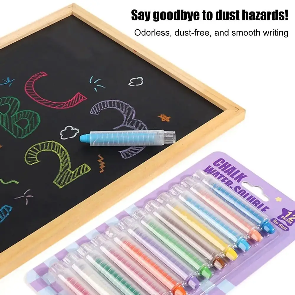 6/12 색상 무분진 분필 무독성 부드러운 필기감 그림 그리기 크레용 간편한 청소 생생한 색상 세척 가능한 분필 야외 놀이용