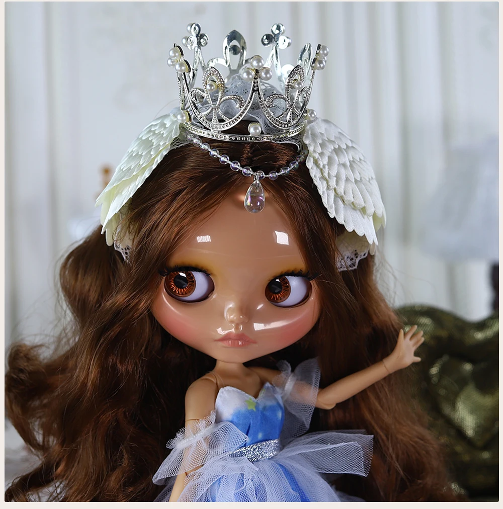 Neo Blythe Doll with Brown Hair, Tan Skin, Shiny Cute Face & Custom Jointed Body 2