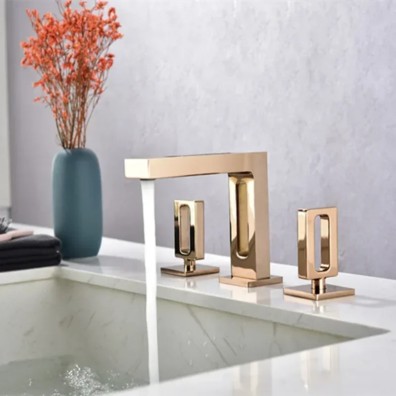 

Copper Square Black Gold Hot and Cold Split Three-Hole Faucet