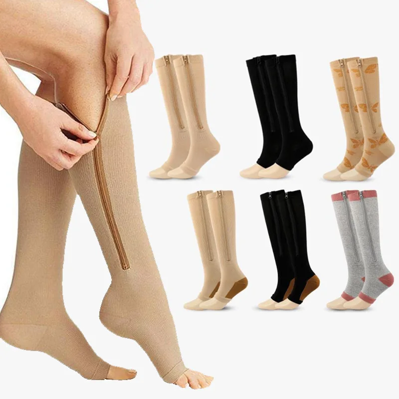

Compression Stockings Sports Pressure Long Cycling Socks Zipper Professional Leg Support Thick Women Varicose Vein Socks