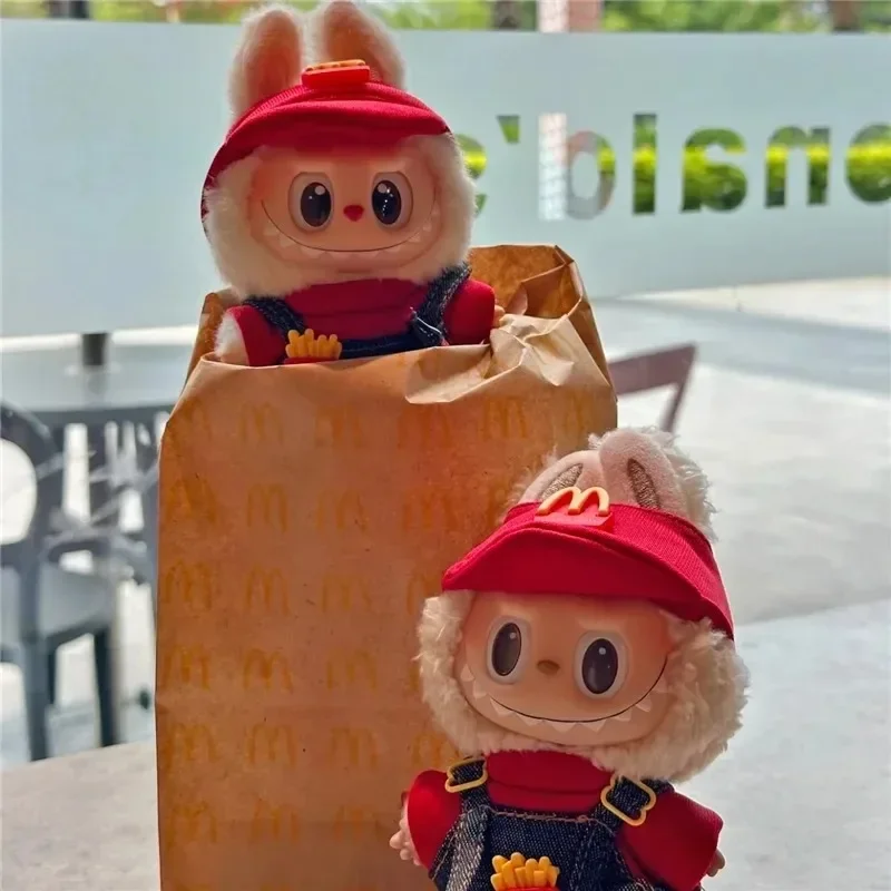 15 17cm For Labubu Doll Workwear Working Cosplay Clothes Fast Food Cola Fries Overalls Outfit Clothing Dollhouse Accessories