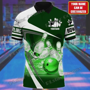 Polo da uomo stampata in 3D con nome personalizzato della squadra di bowling, camicia estiva da strada a maniche corte, regalo per uniformi da giocatore di bowling WK34