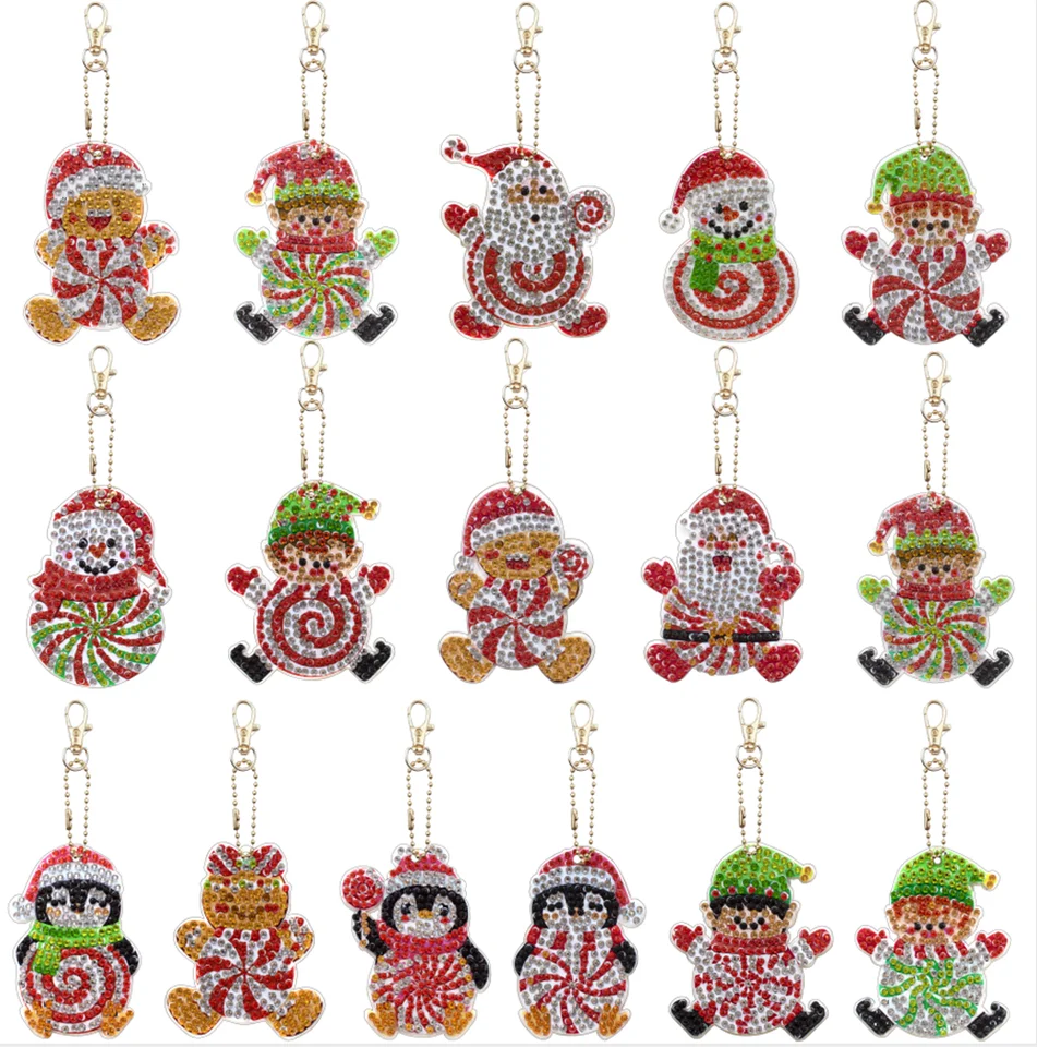 8 Portachiavi Fai Da Te Con Diamanti, Forma Di Pinguino Doppio Lato, Acrilico, Kit Completo Per Decorare Borse E Zaini - 5