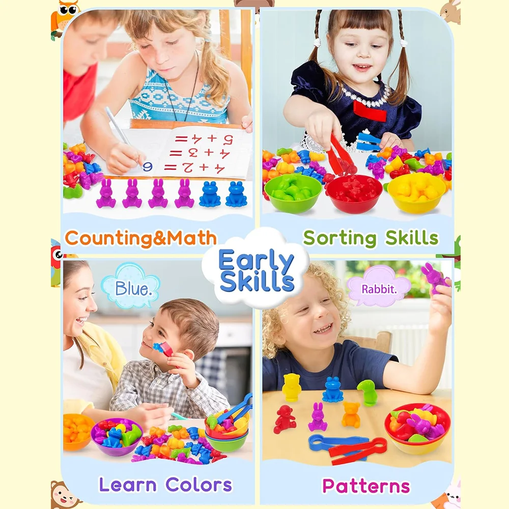 Rainbow Counting Animal Sorting Toys Color Sorting Animal Dinosaur Shape Classification Montessori Sensory Toy Boys Girls Gift