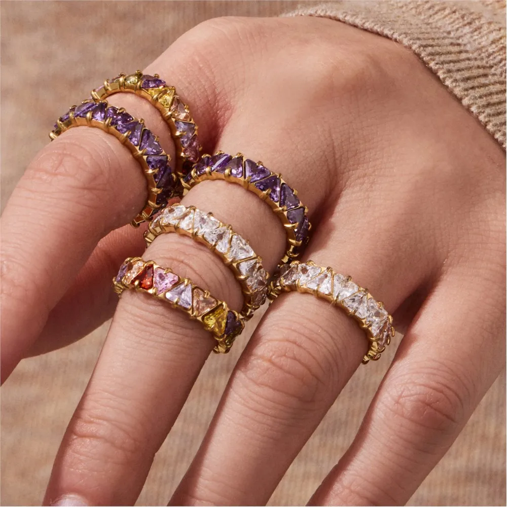 Triangular Purple Zircon Eternity Band in 18K Gold Plated Stainless Steel