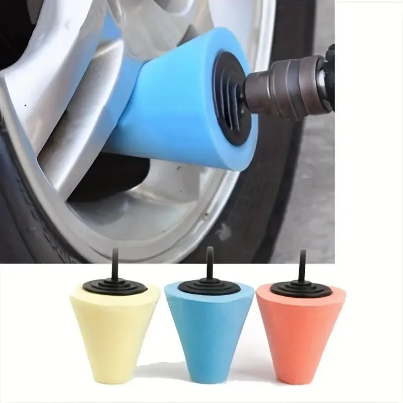 

3pcs Car Hub Auto Wheel Polishing Sponge Grinding Head In The Net Dead Angle Polishing Sponge Wheel Grinding Conical Sponge