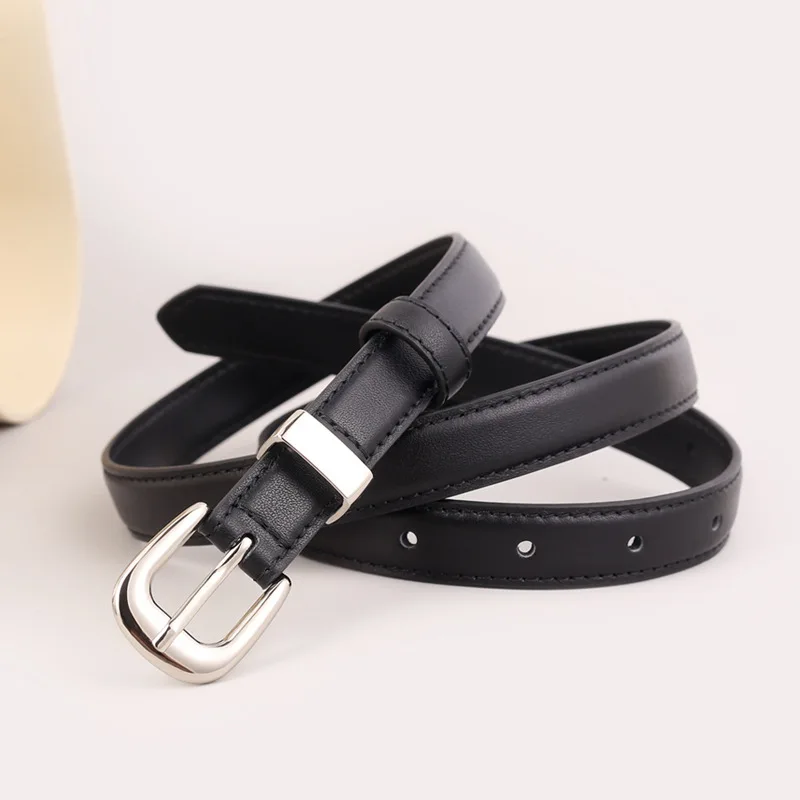 New Cowhide Women's Belt Casual Versatile Silver Buckle Belt with Waist Closure Decoration Paired with Suit Jeans Belt