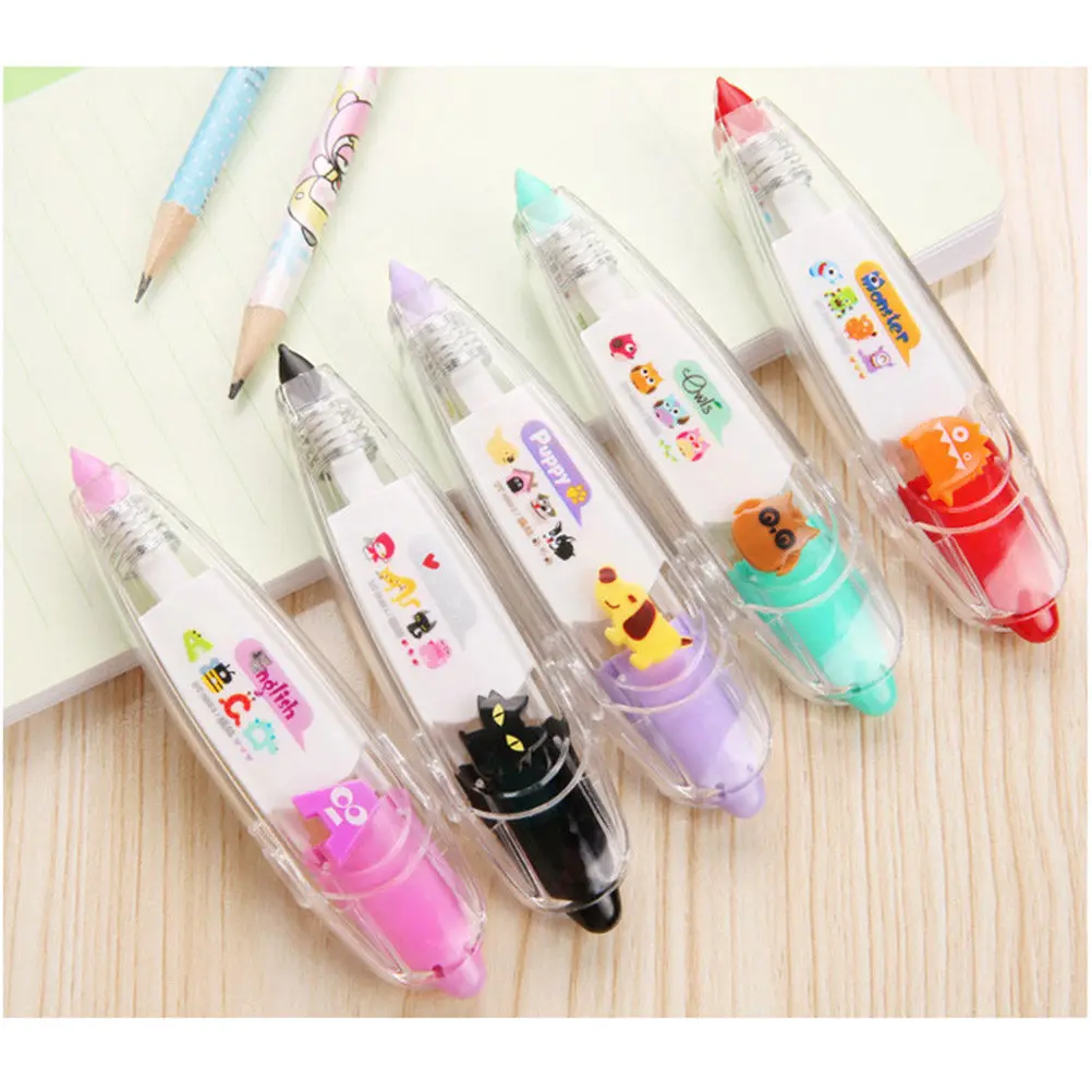 5Pcs 장 수정 테이프 다양한 디자인 올빼미 개 고양이 문자 간편한 사용 푸시 스타일 다이어리 노트 앨범용